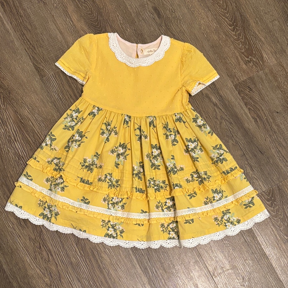Matilda Jane Yellow Floral Lace Trim Dress